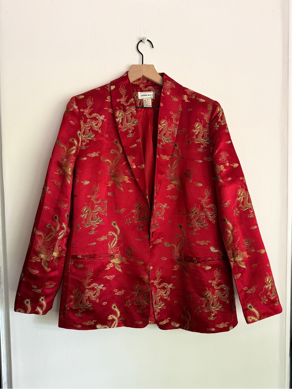90s Jenni Max Red Asian Inspired Blazer Dragon & Phoenix Brocade Vintage Size 16